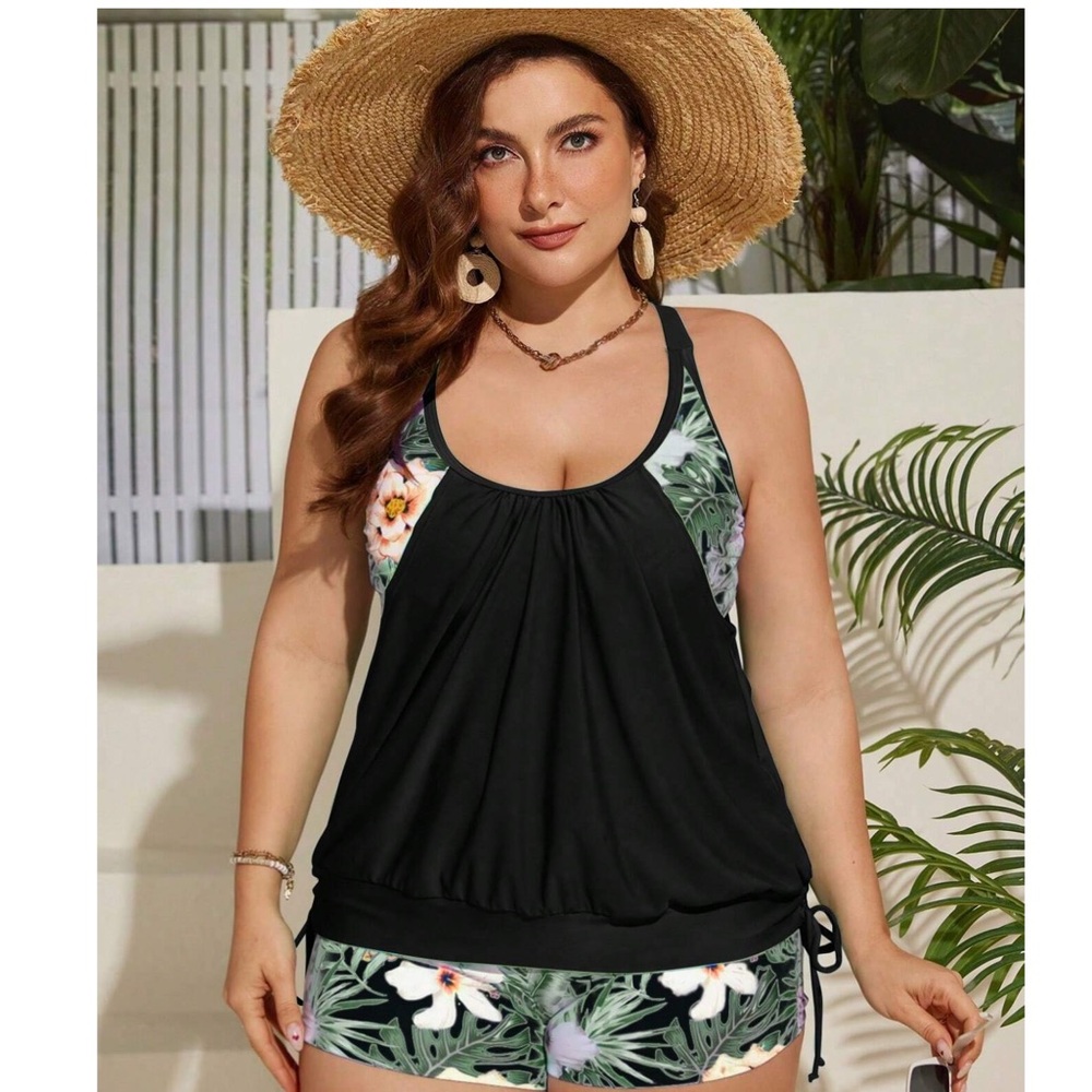 SHEIN Women’s Swim Lushoire Plus Tropical Print Tankini SET US Women’s Size 1XL
